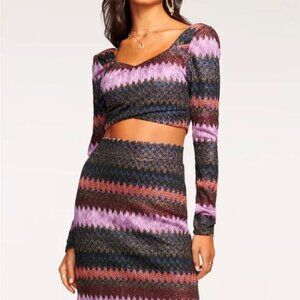 Ramy Brook Clarisse Sparkle Metallic Zigzag Crop Top in Purple, Black and Gold